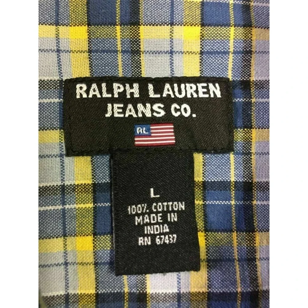 Ralph Lauren Polo Jeans Co Button Shirt L Plaid Blue Yellow‎ Black Mens